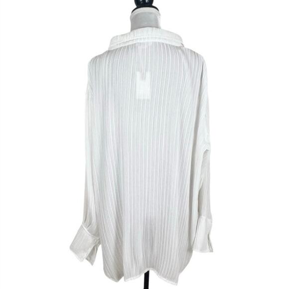 Good American Always Fits Plisse Button Down Shirt in White Size 5/6 1XL 2XL NWT - Picture 3 of 10